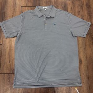 Peter Millar Men Summer Comfort Polo Shirt Size XXL Navy Blue White Striped Logo